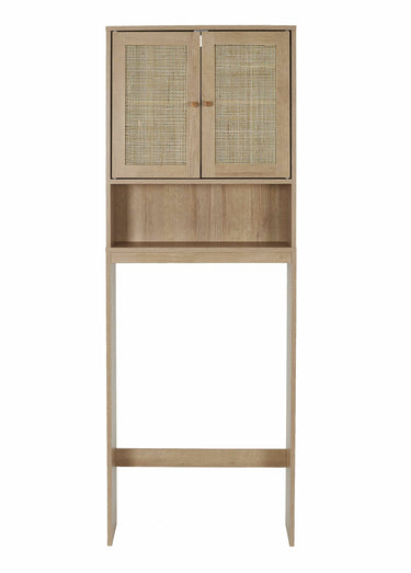 Meuble rangement WC, en bois et cannage Marron