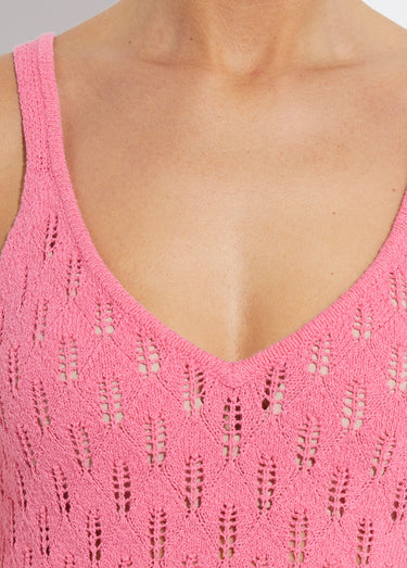 Pull débardeur court ajouré uni coton Rose