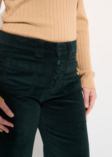 Pantalon large en velours avec poches Vert Sapin