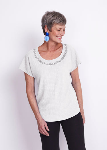 Tee-shirt manches kimono maille gaufrée Blanc