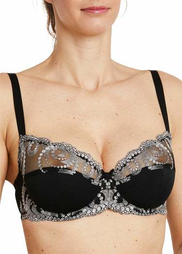 Soutien-gorge avec armatures tulle brodé Noir