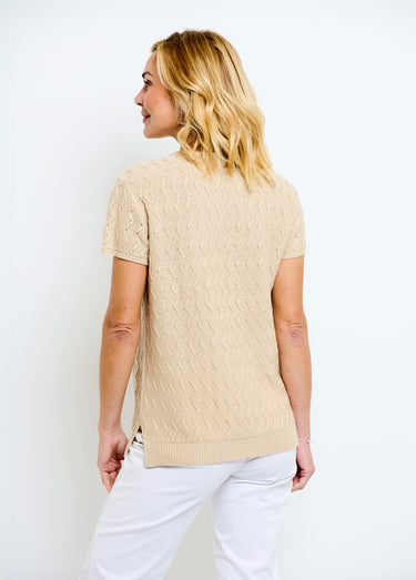 Pull-tunique tricot reliefé torsadé manches courtes Ficelle