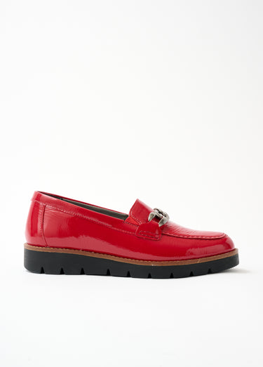 Mocassins grande largeur cuir chaîne à maillons Vernis Rouge