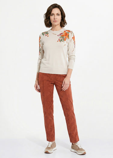 Pull chaud col rond imprimé floral manches longues Beige