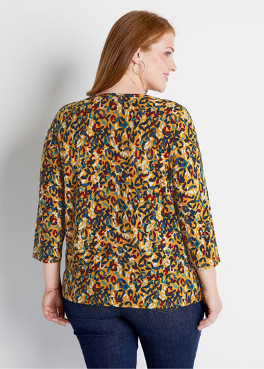 T-shirt court col rond manches 3/4 imprimé Fond Miel