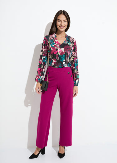 T-shirt col montant imprimé fleurs Imprime Fuchsia