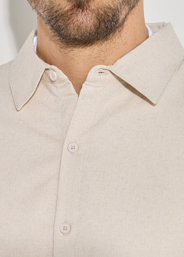 Chemise col à pointes, en coton / lin Beige