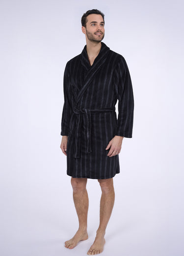 Peignoir chaud rayé col châle pour homme Raye Gris