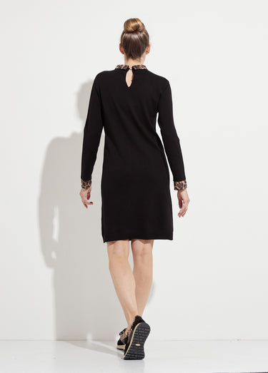 Robe-pull noire effet 2 en 1 voile imprimé léopard Noir