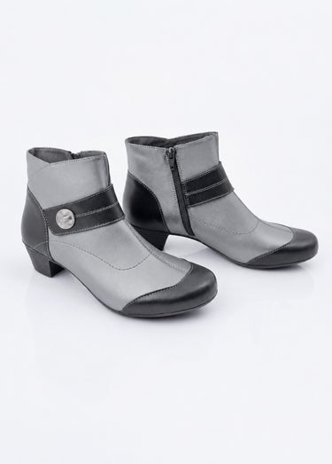 Boots zippées cuir talon décroché Gris