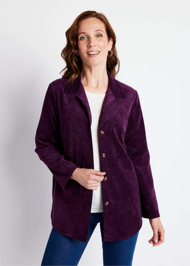 Veste surchemise velours milleraies col tailleur Prune