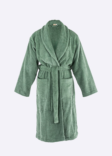 Peignoir long en éponge, avec col châle Sauge