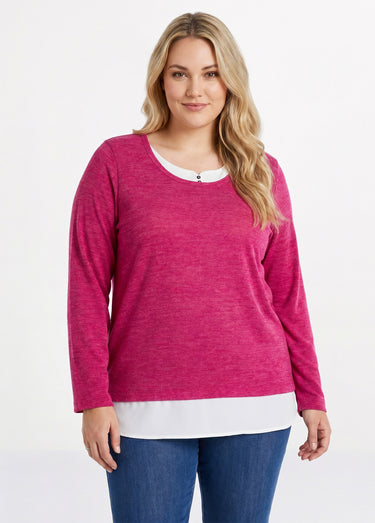 T-shirt mi-long effet 2 en 1 Cassis