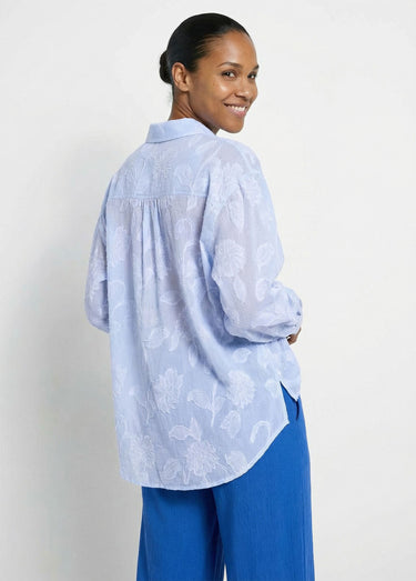 Chemisier long en coton rayé Bleu / Blanc