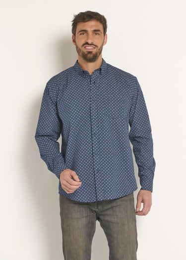 Chemise manches longues motif géométrique Marine