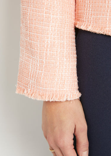 Veste sans col boutonnée courte tissu natté uni Abricot