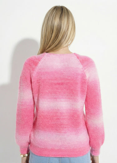Pull raglan maille poilue effet tie & dye Rose