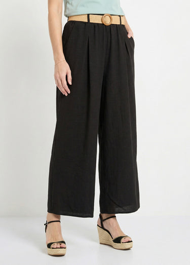 Pantalon fluide + ceinture tressée Noir