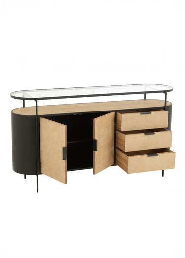 Buffet ovale chic métal, bois et verre Naturel