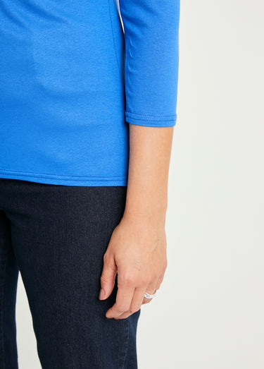 T-shirt court uni encolure en V Bleu