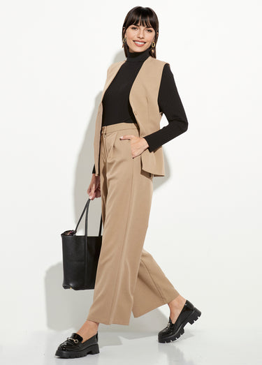 Pantalon tailleur fluide élastiqué Beige