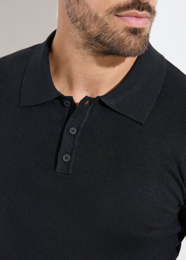 Pull coupe ajusté fine jauge col polo Noir