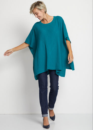 Pull cape en maille reliefée Vert