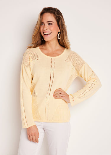 Pull fin ajouré manches longues Vanille