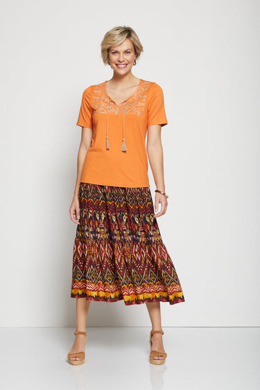 T-shirt brodé droit lien pompoms Orange