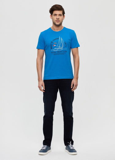 T-shirt manches courtes, thème nautique Bleu Royal