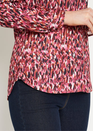 Chemisier boutonné long maille chaude graphique Rose