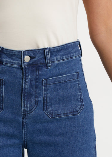 Jean 7/8ème large denim extensible 4 poches Bleu Stone