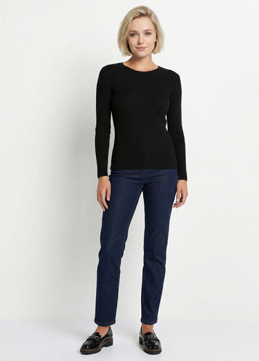 Pull chaud col rond laine mérinos Noir