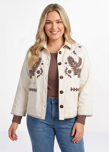 Veste courte en twill avec broderies Ecru