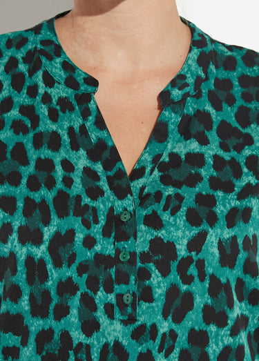 Blouse col V boutonné motif léopard Vert/Noir
