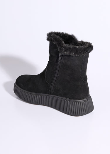 Boots en cuir fourrées, semelle épaisse Noir