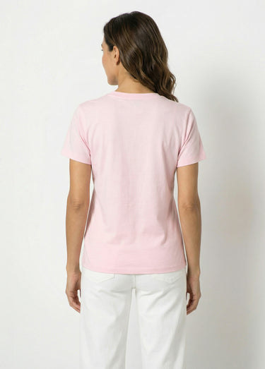 T-shirt col rond avec épaule boutonnée Rose Clair