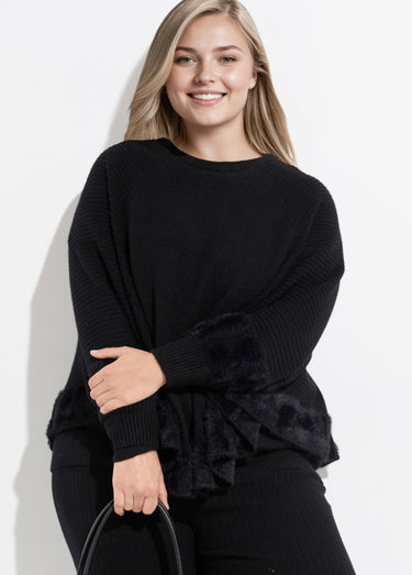 Poncho cape maille coeurs et col rond Noir