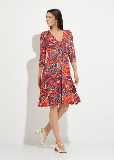 Robe cache-coeur courte manches 3/4 motif floral Imprime Tomette