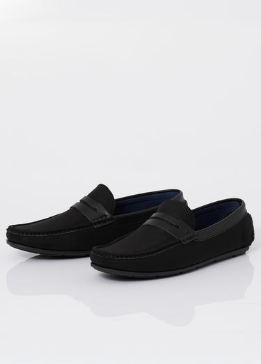 Mocassins plats en suédine et simili Noir