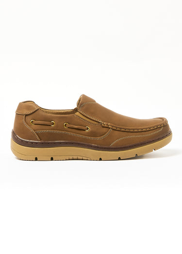 Chaussures bateau cuir élastiques côtés Camel