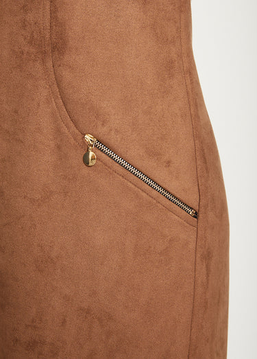 Robe chasuble en maille suédée Camel