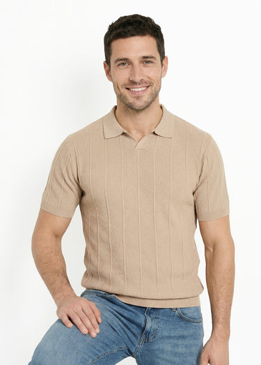Pull fin en maille gaufrée avec col polo Camel
