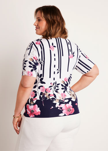 T-shirt imprimé court Blanc/Marine