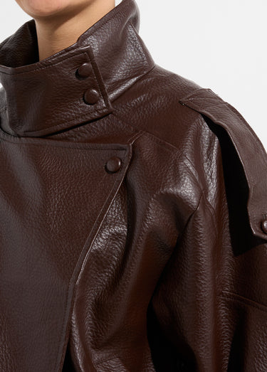 Blouson simili cuir inspiration vintage Marron