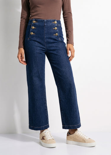 Jean à pont taille haute en toile denim Stone