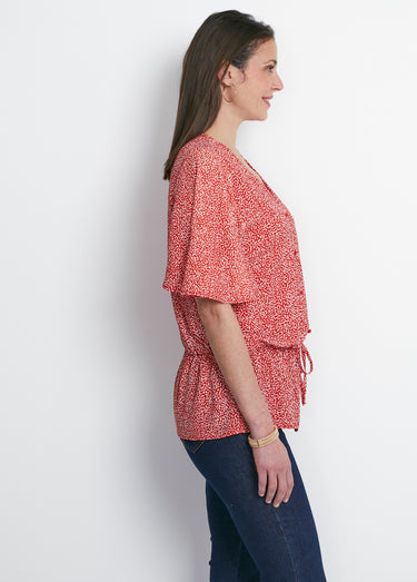 Chemise à basque imprimé pois Rouge/Blanc