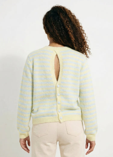 Pull rayé avec laine, dos boutonné Bleu/Jaune