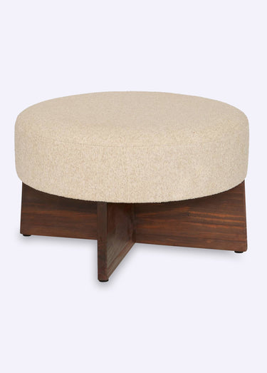 Grand pouf en bouclette, piètement bois Blanc