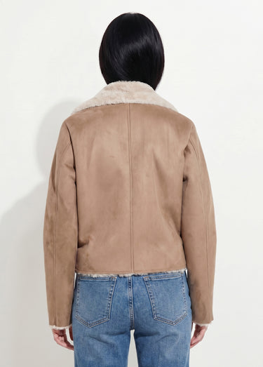 Blouson zippé façon peau lainée Taupe